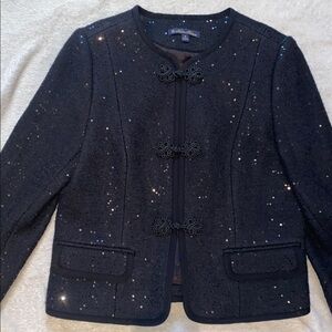 Brooks Brothers black cropped wool blend sequin jacket Sz 10